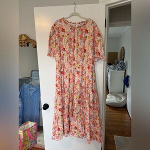 Floral Midi Dress with Pink and Red Accents